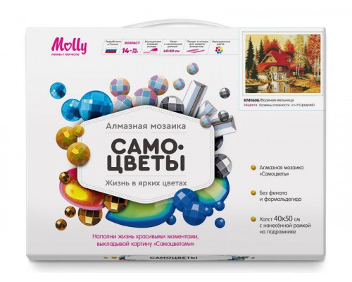 Алмазная мозаика с нанесенной рамкой 40х50 ВОДЯНАЯ МЕЛЬНИЦА (34 цвета)