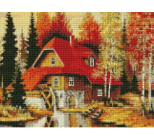 Алмазная мозаика с нанесенной рамкой 40х50 ВОДЯНАЯ МЕЛЬНИЦА (34 цвета)