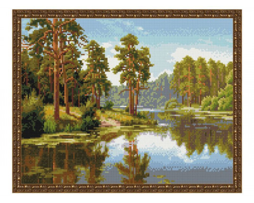 Картина мозаикой с нанесенной рамкой 40х50 И.ПРИЩЕПА. СОСНЫ У ВОДЫ (29 цветов)