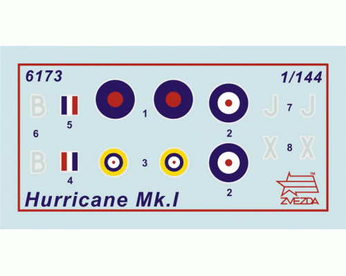 Сборная модель ZVEZDA Британский истребитель Харрикейн МК-1, 1/144