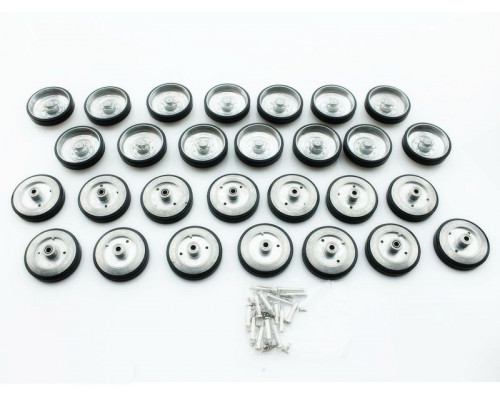 Опорные катки для танка Leopard 2A6 металлические с резиновыми бандажами и оси колёсные (мет шасси)