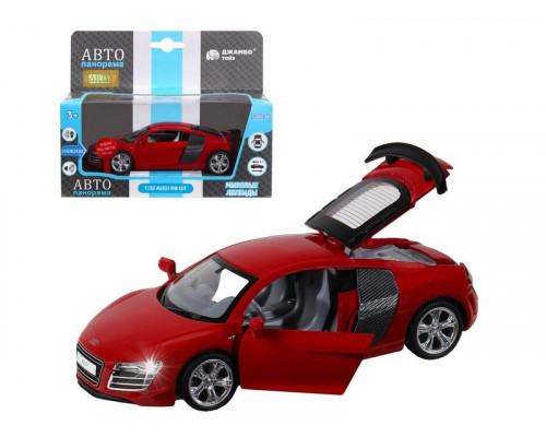 Машина АВТОПАНОРАМА Audi R8 GT, красный, 1/32, свет, звук, инерция, в/к 17,5*13,5*9 см