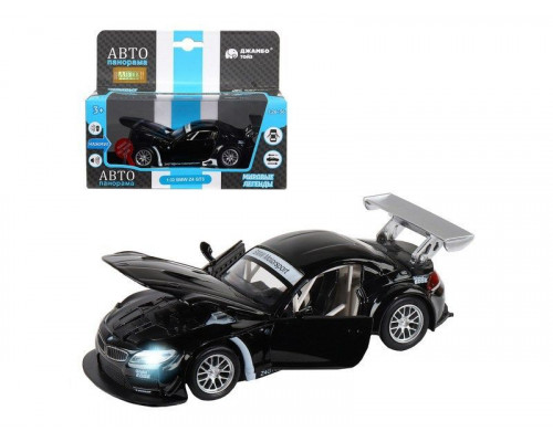 Машина АВТОПАНОРАМА BMW Z4 GT, черный, 1/32, свет, звук, инерция, в/к 17,5*13,5*9 см
