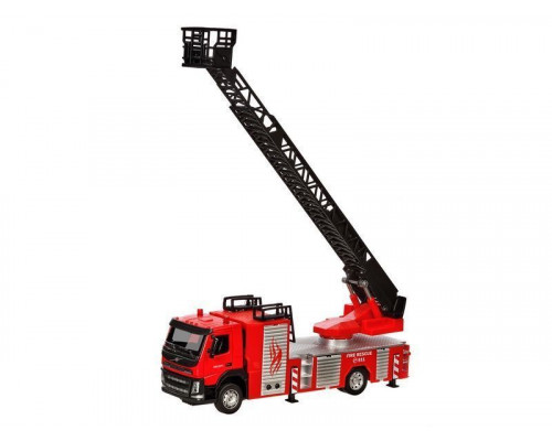 Машина АВТОПАНОРАМА Volvo пожарная машина-лестница, красный, 1/50, свет, звук, в/к 28*14*10 см