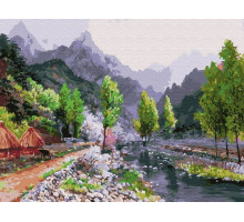 Картина по номерам 40х50 Сунг Ли. Весна в горах (27 цветов)