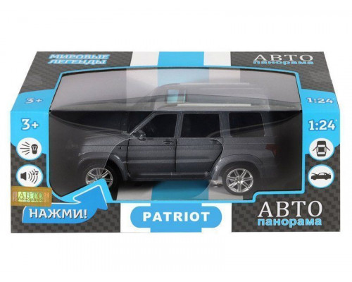 Машина АВТОПАНОРАМА УАЗ PATRIOT, темно-серый металлик, 1/26, свет, звук, в/к 24,5*12,5*10,5 см
