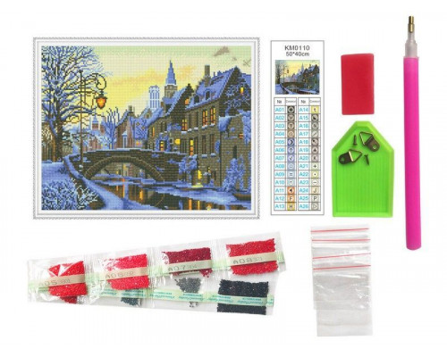 Алмазная мозаика с нанесенной рамкой 40х50 ЗИМНИЙ ВЕЧЕР  (26 цветов)