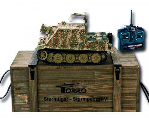 Р/У танк Torro Sturmtiger Panzer 1/16  2.4G, зеленый, ИК-пушка, деревянная коробка