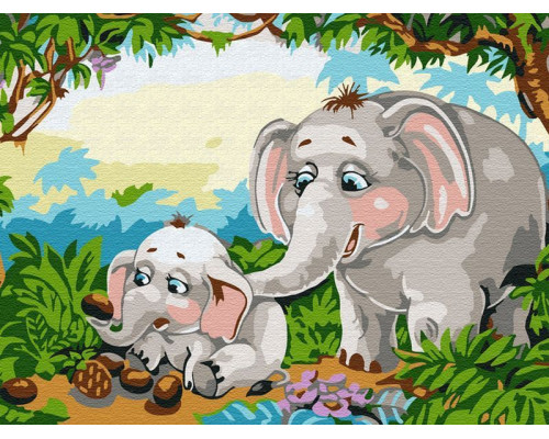 Набор юного художника 20х30 СЛОНЫ В ДЖУНГЛЯХ  (16 цветов)
