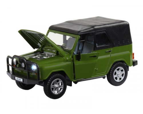 Машина АВТОПАНОРАМА УАЗ-469, хаки, 1/24, свет, звук, инерция, тент, в/к 22*12*11