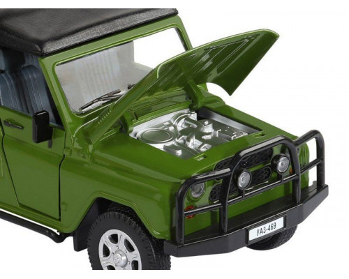 Машина АВТОПАНОРАМА УАЗ-469, хаки, 1/24, свет, звук, инерция, тент, в/к 22*12*11