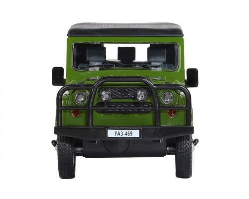 Машина АВТОПАНОРАМА УАЗ-469, хаки, 1/24, свет, звук, инерция, тент, в/к 22*12*11