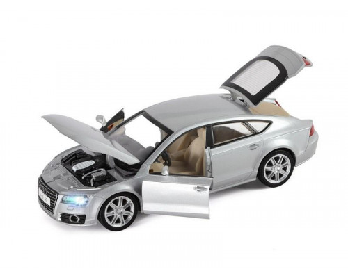 Машина АВТОПАНОРАМА Audi A7, серебряный, 1/24, свет, звук, в/к 24,5*12,5*10,5 см