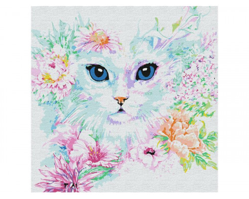Картина по номерам 30Х30 КОШЕЧКА В ЦВЕТАХ (17 цветов)