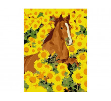 Картина по номерам 15х20 ЛОШАДЬ В ПОДСОЛНУХАХ (13 цветов)