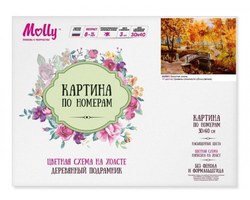 Картина по номерам с цветной схемой на холсте 30х40 Золотая осень (17 цветов)