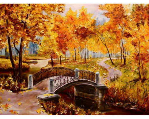 Картина по номерам с цветной схемой на холсте 30х40 Золотая осень (17 цветов)