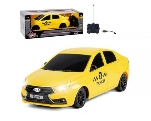 Радиоуправляемая машина AUTODRIVE Lada Vesta такси, 1/16, желтый, 40MHz, в/к 35*16,5*12,5см