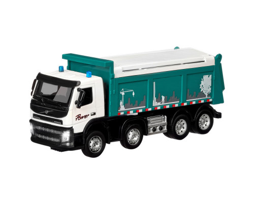Машина АВТОПАНОРАМА Volvo самосвал, зеленый, 1/50, свет, звук, в/к 28*14*10 см