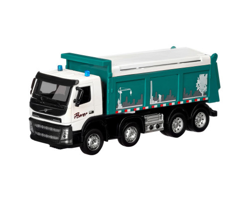 Машина АВТОПАНОРАМА Volvo самосвал, зеленый, 1/50, свет, звук, в/к 28*14*10 см