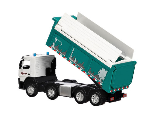 Машина АВТОПАНОРАМА Volvo самосвал, зеленый, 1/50, свет, звук, в/к 28*14*10 см