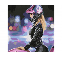 Картина по номерам 30х30 ДЕВУШКА НА МОТОЦИКЛЕ (19 цветов)