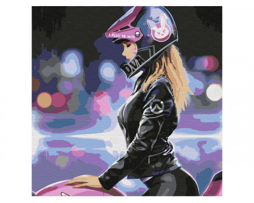 Картина по номерам 30х30 ДЕВУШКА НА МОТОЦИКЛЕ (19 цветов)