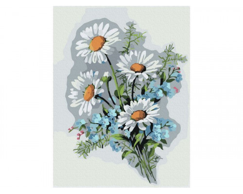 Картина по номерам 15х20 НЕЗАБУДКИ С РОМАШКАМИ (19 цветов)