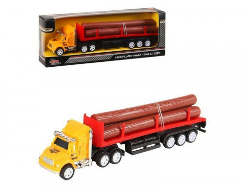 Машина AUTODRIVE Трейлер 20см с прицепом с бревнами фрикционный, в/к 22*4*7,5 см