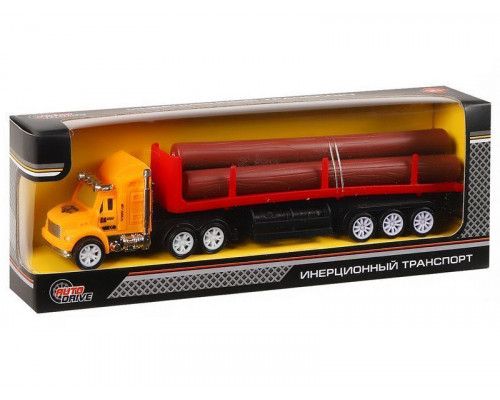 Машина AUTODRIVE Трейлер 20см с прицепом с бревнами фрикционный, в/к 22*4*7,5 см