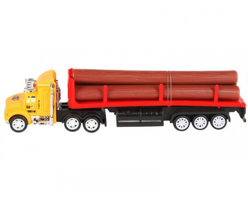 Машина AUTODRIVE Трейлер 20см с прицепом с бревнами фрикционный, в/к 22*4*7,5 см