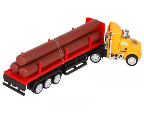 Машина AUTODRIVE Трейлер 20см с прицепом с бревнами фрикционный, в/к 22*4*7,5 см