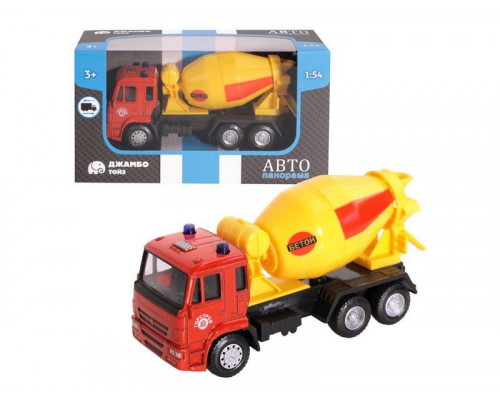 Машина АВТОПАНОРАМА Бетономешалка, красный, 1/54, инерция, в/к 16,5*6,4*9