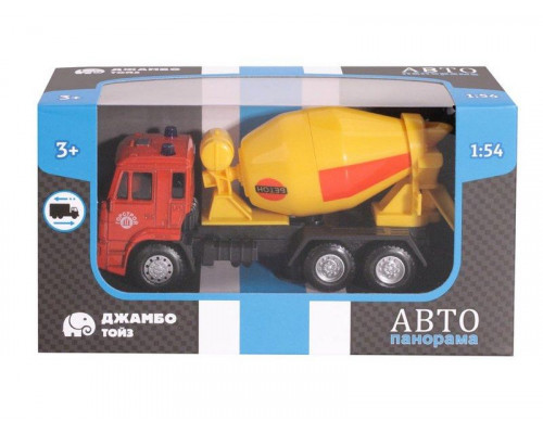 Машина АВТОПАНОРАМА Бетономешалка, красный, 1/54, инерция, в/к 16,5*6,4*9