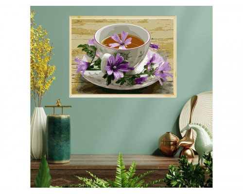 Картина по номерам с цветной схемой на холсте 30х40 ЦВЕТОЧНЫЙ ЧАЙ (23 цвета)