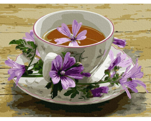 Картина по номерам с цветной схемой на холсте 30х40 ЦВЕТОЧНЫЙ ЧАЙ (23 цвета)