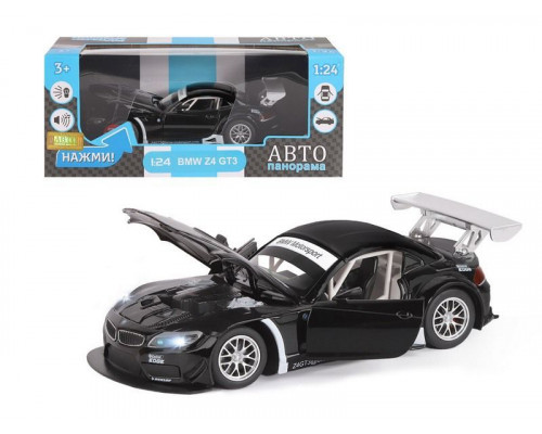 Машина АВТОПАНОРАМА BMW Z4 GT3, черный, 1/24, свет, звук, в/к 24,5*12,5*10,5 см
