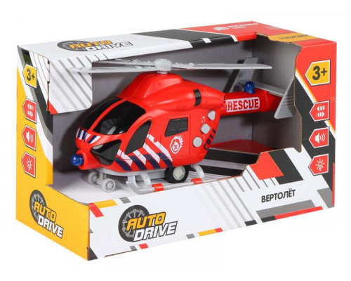 Вертолет AUTODRIVE 20см инерц. на бат. со светом и звуком, красный,  в/к 22,5*10*13,5