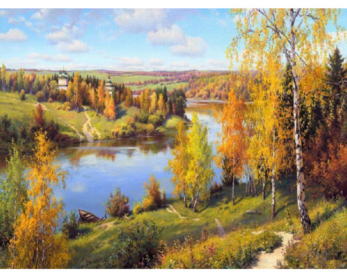 Картина мозаикой с нанесенной рамкой 40х50 ПРИЩЕПА. ОСЕНЬ. ГЛУБИНКА (32 цвета)