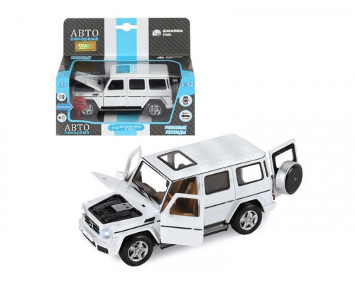 Машина АВТОПАНОРАМА Mercedes-Benz G350d, белый, 1/32, свет, звук, инерция, в/к 18*9*13,5 см