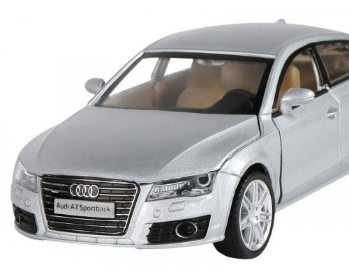 Машина АВТОПАНОРАМА Audi A7, серебряный, 1/32, свет, звук, инерция, в/к 17,5*13,5*9 см