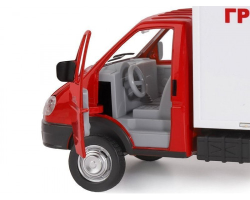 Машина АВТОПАНОРАМА ГАЗель-бизнес Грузоперевозки, красный, 1/28, свет, звук, в/к 24*14*12