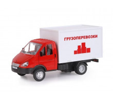 Машина "АВТОПАНОРАМА" ГАЗель-бизнес "Грузоперевозки", красный, 1/28, свет, звук, в/к 24*14*12
