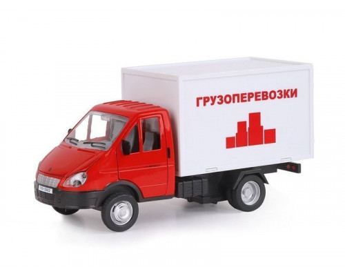 Машина АВТОПАНОРАМА ГАЗель-бизнес Грузоперевозки, красный, 1/28, свет, звук, в/к 24*14*12