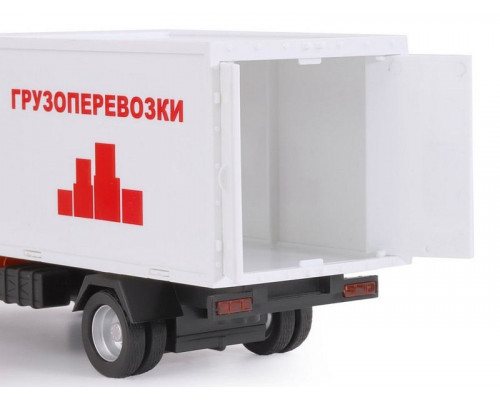 Машина АВТОПАНОРАМА ГАЗель-бизнес Грузоперевозки, красный, 1/28, свет, звук, в/к 24*14*12