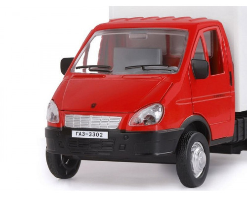 Машина АВТОПАНОРАМА ГАЗель-бизнес Грузоперевозки, красный, 1/28, свет, звук, в/к 24*14*12