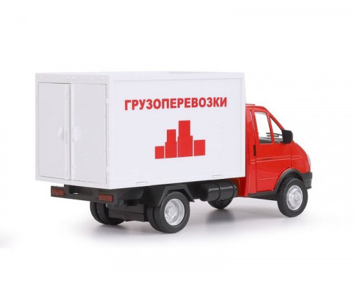 Машина АВТОПАНОРАМА ГАЗель-бизнес Грузоперевозки, красный, 1/28, свет, звук, в/к 24*14*12