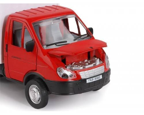 Машина АВТОПАНОРАМА ГАЗель-бизнес Грузоперевозки, красный, 1/28, свет, звук, в/к 24*14*12