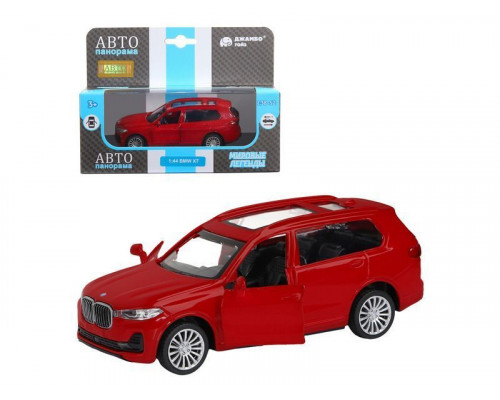 Машина АВТОПАНОРАМА BMW X7, 1/44, красный металлик, откр. двери, в/к 17,5*12,5*6,5 см