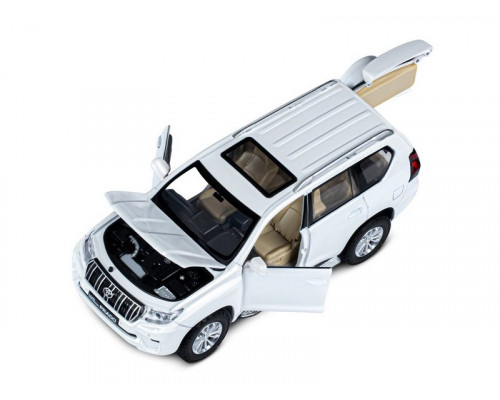 Машина АВТОПАНОРАМА Land Cruiser Prado, 1/24, белый, свет, звук, в/к 24,5х12,5х10,5 см